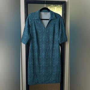 Katherine Way Blue and Turquoise Collard Dress